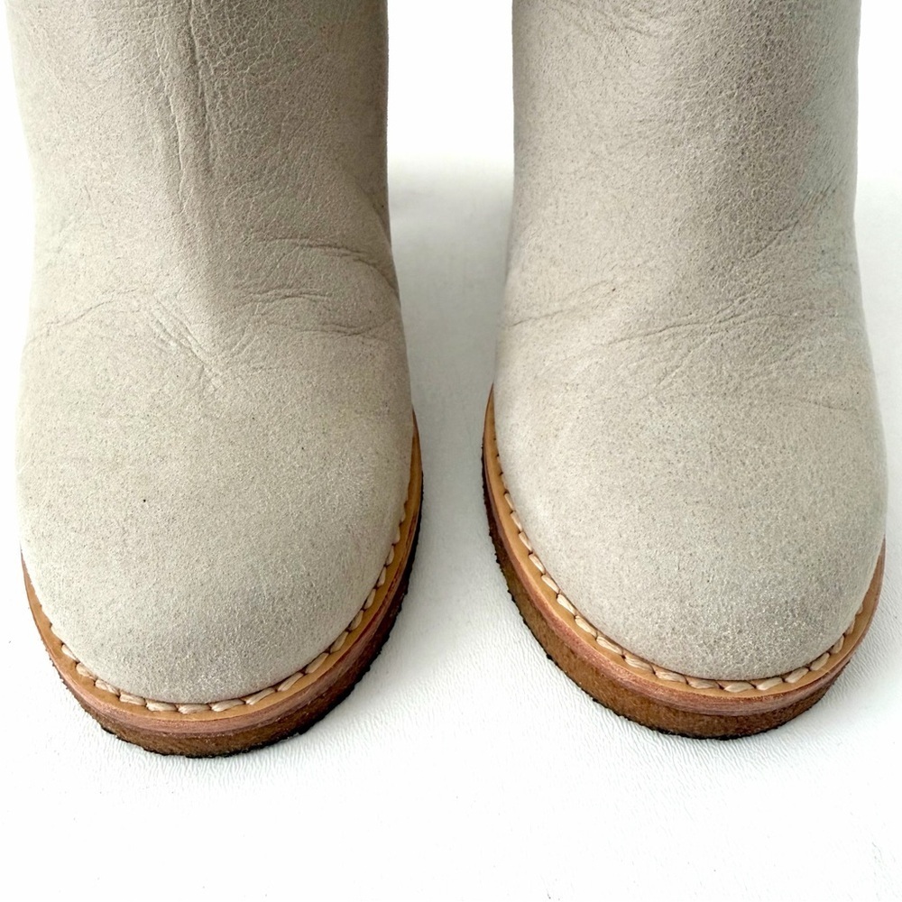 CHANEL | Beige Shearling Fur Suede Ankle Boots Heeled Booties CC Logo 37.5 - Picture 2 of 14